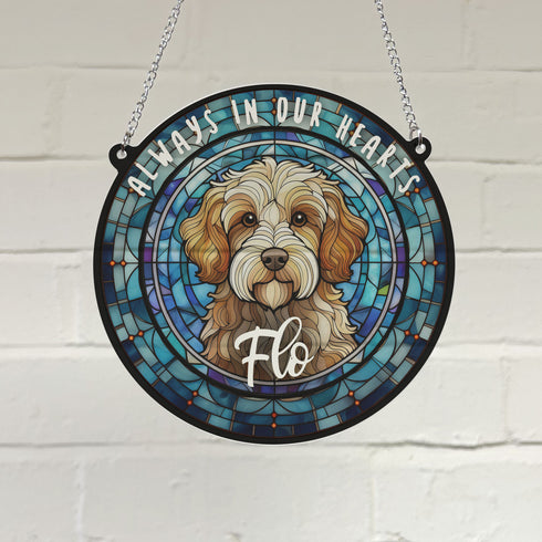 Cavapoo Brown & White Memorial Stained Glass Effect Suncatcher